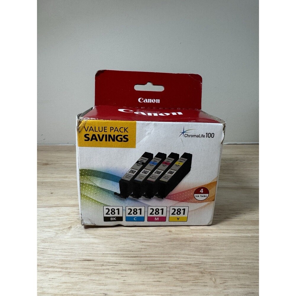 Canon CLI-281 Ink Cartridge 4 Pack Black & Color Cyan Magenta Genuine OEM # 281